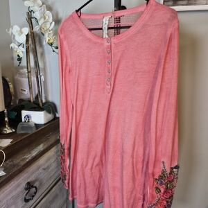 Elegant Pink Long Sleeve Women's Top with Embroidery NWOT